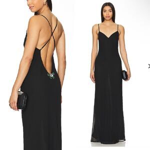 Lovers + Friends Rebecca maxi dress Black chiffon slip maxi butterfly Revolve M